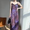 Estilo Europeu e Americano 2026 Verão Nova Roupa Feminina Vestido Longo Acima do Joelho Estampado de Leopardo com Decote V e Bordado de Renda Vestido Sem Mangas Vestido de Alça