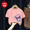2026 Nueva Camiseta de Algodón Puro Elegante de Manga Corta para Niñas Ropa de Verano para Niñas Mayores Manga Media Niñas Pequeñas Top con Estampado de Dibujos Animados