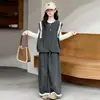 Conjunto de Primavera y Otoño para Niñas 2026 Estilo Coreano Casual para Niñas Mayores con Chaleco de Encaje y Pantalones de Pierna Ancha