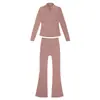 [En Stock] Conjunto de Pantalones Acampanados y Chaqueta de Forro Polar, Abrigo de Manga Larga para Mujer de Corte Ajustado, Ropa Deportiva Elástica para Yoga
