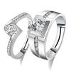 Anéis Abertos Ajustáveis para Casais, Homens e Mulheres, Presente para Amantes, Aliança de Casamento, Estilo Quadrado para Casais, Anéis Ajustáveis com Zircônia Diamante Sintético