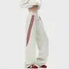 Calça Esportiva Listrada Americana Masculina Nova Primavera 2025 High Street Solta Reta Larga Casual Longa