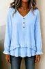Ropa Femenina Transfronteriza Nueva Otoño/Invierno 2026: Blusa de Manga Larga con Cuello en V Fruncido y Dobladillo Irregular para Mujer