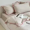 Juego de Cuatro Piezas de Algodón Lavado con Rayas Simples para Cama Funda de Edredón de Algodón Sábana Bajera Ropa de Cama para Dormitorio Funda de Cama Individual Juego de Tres Piezas