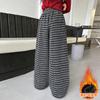 Calça de Tricô Listrada de Perna Larga Nova de Inverno para Meninas, Calça Longa de Lã para Outono e Inverno Estilo Preguiçoso Esportivo, Exportação no Atacado