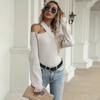 Sitio Independiente Amazon Transfronterizo Nuevo Producto Otoño Moda Femenina Suéter de Punto Moderno Color Sólido Calado Hombros Caídos