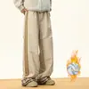 Pantalones Casuales de Raya Lateral Estilo Americano Pantalones de Algodón para Hombre y Mujer Marca de Moda de Invierno Pantalones Rectos Gruesos Cálidos Forrados de Polar Pantalones Sueltos