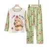 Pijamas de niña, primavera y otoño, jersey de cuello redondo con dibujos animados, ropa de casa de manga larga, traje para niños y niñas, ropa de casa
