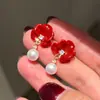 Pendientes Ankla Roja de Perla de Agua Dulce Natural para Mujer Aguja de Plata S925 Pendientes Colgantes Versátiles de Lujo Ligero Retro