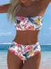 Traje de Baño Bikini Dividido Bandeau Estampado Europeo y Americano Verano 2027 Cintura Alta Adelgazante Ropa de Baño Bikini para Vacaciones en la Playa