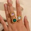 Anel Liquan Transfronteiriço Europeu e Americano de Aço Inoxidável com Zircônia Feminino Nicho Aço Titânio 18k Anel de Pedra Natural Joia