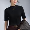 Cuello semi-alto, Camiseta básica de manga media, Camiseta negra de manga tres cuartos para mujer, Interior de verano de manga corta, Se puede usar por fuera, Camiseta, Top de punto