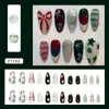 Atmósfera Navideña, Copo de Nieve Invernal, Ojo de Gato, Cuadros Rojos y Verdes Franceses, Diamantes Brillantes, Uñas Portátiles Desmontables, 24 Piezas