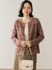 Cardigan Jacquard Fair Isle Retrô de Caxemira para Mulheres 2026 Novo Tricô de Gola Redonda Jaqueta Top Curto Peça de Roupa Externa