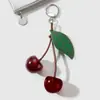 Serie Miu Dulce y Fresca Elegante Exquisita Piel Sintética Hojas Resina Cereza Cuerda Trenzada Llavero DIY Colgante para Bolso
