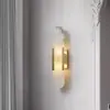 Lámpara de pared moderna de mármol natural para pared de fondo de sala de estar, lámpara de pared de lujo todo cobre para dormitorio, mesita de noche, pasillo y hueco de escalera
