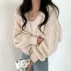 Cárdigan de Punto Holgado para Mujer con Cuello en V Otoño Invierno 2025 Chaqueta de Punto Trenzado Top Casual Versátil