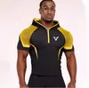 Ropa Deportiva para Hombre con Media Cremallera, Capucha, Ajustada, Dos Tonos, Bloques de Color, Transpirable, Secado Rápido, Corte Delgado, Elástica, para Entrenamiento Físico
