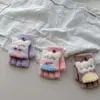 Guantes de Gato Hembra de Dibujos Animados con Dedos Medios abatibles para Edades 2-7, Resistentes al Frío Invernal y Cálidos, Engrosados para Guardería, Lindos para Uso al Aire Libre