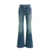 Jeans de mujer transfronterizos, ligeramente acampanados, lavados y desgastados, estilo americano, blanco desgastado, bordados, pantalones largos azules, azul, con patrón Yichun