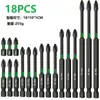 Juego de 12 Piezas de Brocas de Impacto con Anillo Verde Cruzado S2 Ph2 Magnético Fuerte Negro Alta Dureza para Destornillador Transfronterizo