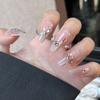 Uñas Portátiles Populares de Xiaohongshu, Uñas Manicura Ojo de Gato con Pedrería de Alta Gama, Uñas Portátiles de Lujo Puro Deseo Largas y Accesibles