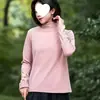 Camiseta de Manga Larga Cálida Estilo Nuevo Otoño e Invierno Doble Cara Retro Terciopelo Alemán Bordado Artístico Cuello Alto Étnico Negra