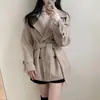Elegante abrigo de lana de invierno estilo coreano, inspirado en el francés, nicho, elegante, retro británico, de doble botonadura, con cordones