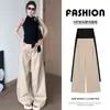 Pantalones casuales versátiles y sencillos de moda otoñal, pantalones de color liso hasta el suelo, estilo coreano de cintura alta, holgados, adelgazantes, con caída, de pierna ancha