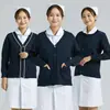 Suéter de Enfermera Shitai Cárdigan para Mujer Suéter Grueso de Punto Polar Azul Marino Uniforme de Trabajo para Enfermera Doctor