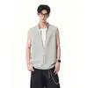 2026 Nuevo Estilo de Verano para Hombre, Top Patchwork con Detalle de Cuadros y Diseño Simple de Cuello en V Profundo, Chaleco sin Mangas Falso de Dos Piezas
