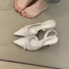 Zapatos de tacón alto de nicho estilo francés para mujer, colección primavera 2025, sandalias de tacón de aguja de punta fina con lazo, corte bajo