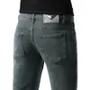 Jeans verdes de alta gama de lujo ligero italianos para hombre, nuevos de primavera y otoño, ajustados, elásticos, versátiles, modernos, pantalones para hombre