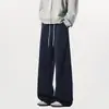 Pantalones largos atléticos casuales estilo americano 2026, unisex, nueva colección primavera/otoño, estilo high-street, corte holgado, tela fluida, diseño de pierna recta, pelo de conejo