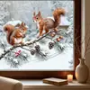 Pegatina electrostática para ventana de ardilla en bosque invernal, sin pegamento, no daña el cristal, adecuada para ventanas de sala de estar, decoración de ambiente festivo
