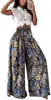 Pantalones de pierna ancha de cintura alta con estampado floral azul vintage de Amazon para mujer, con cintura elástica, silueta fluida y corte relajado