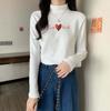 Camiseta de Capa Base para Mujer, Nuevo Estilo Coreano de Otoño e Invierno, Cuello Medio Alto, Corte Ajustado, Ropa Interior Cálida Estampada para Estudiantes, Camiseta de Manga Larga para Niñas
