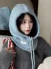Gorro Balaclava de Lana de Corea del Sur para Mujer Otoño e Invierno Cortavientos Cálido Protección para Orejas Bufanda Gorro de Lana Tejido de una Pieza