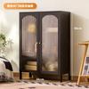 Aparador de Cocina Estantería con Puerta de Cristal Madera Maciza Roble Estilo Japonés Combinación para el Hogar Estantería Estante de Almacenamiento de Pie