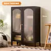 Aparador de Vidrio Vintage Negro Gabinete para Vino Estante de Exhibición Almacenamiento Contra la Pared para Sala de Estar del Hogar Gabinete Estrecho Junto al Gabinete de TV Estantería