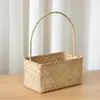 [Processamento Personalizado] Cesta de Rattan Tecida à Mão para Flores Frescas, Cesta de Armazenamento para Presentes, Cesta de Plantas Tecida com Grama e Bambu