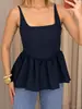 2026 Ropa Femenina Transfronteriza Europea y Americana Amazon Moda Estilo Casual Cuello Cuadrado Dobladillo Fruncido Color Sólido Top Camisola