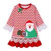 Vestido de Navidad para Niñas Bordado de Papá Noel Falda Ondulada con Volantes Vestido de Manga Larga para Niños Primavera y Otoño