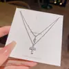 Collar cuadrado pequeño de circón ultrabrillante estilo coreano para mujer, lujo ligero, elegante, cadena para clavícula de acero de titanio de alta gama, venta al por mayor