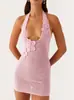 Vestido Europeo y Americano de Cuello Halter con un Toque de Lujo para Mujer, Vestido Mini Casual de Amazon, Vestido de Verano con Calados para Vacaciones en la Playa