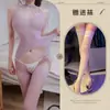 Lencería Sexy Nuevo Morado Una Pieza Medias de Red Transparentes Body con Abertura en la Entrepierna y Cuello Halter Estilo Europeo y Americano Venta al por Mayor
