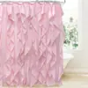 Cortina de Ducha Impermeable y Resistente al Moho, Cortina de Ducha Plegable Blanca con Volantes, Cortina de Ducha Transparente Estilo Granja para Baño, Cortina Divisoria de Baño