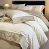 Conjunto de cama de luxo de alta qualidade com quatro peças de algodão de fibra longa, lençol e capa de edredom 100% algodão, conjunto de cama totalmente em algodão para dormitórios estudantis, conjunto de três peças