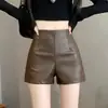Otoño e Invierno Tallas Grandes Chicas Gorditas Pantalones Cortos de Cuero PU Negro para Mujer Cintura Alta Ropa Exterior Adelgazantes Pierna Ancha Capa Base Sexy Bootcut Modernos