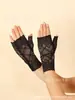 Guantes Cortos de Encaje sin Dedos para Mujer Guantes de Protección Solar Negro con Dedos Expuestos para Exteriores Cubre Cicatrices Tatuajes Accesorios de Ropa